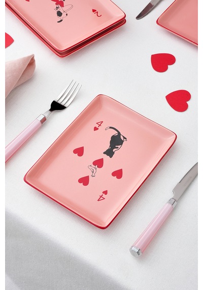Karaca Kupa Kedisi 4 Kişilik Porselen Pasta Takımı Pembe