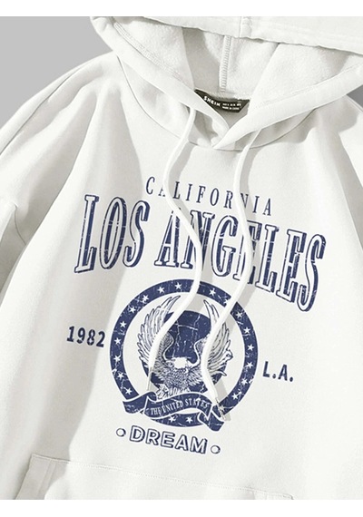 Kadın Beyaz Los Angeles Baskılı Kapüşonlu Sweatshirt Beyaz