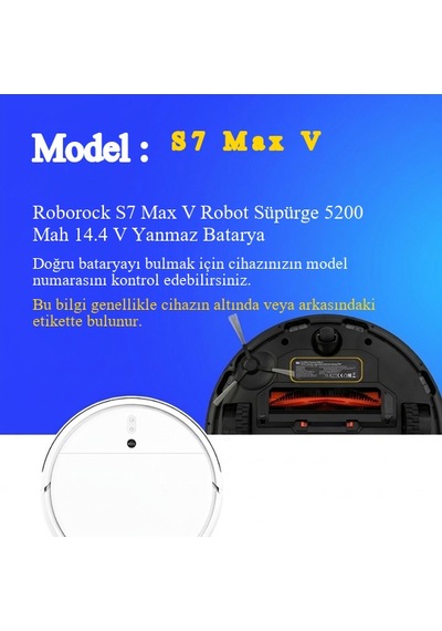 Roborock S7 Max V Robot Süpürge 5200 Mah 14.4 V Yanmaz Batarya  Uyumlu Uzun Ömürlü, Yüksek Performans Pil
