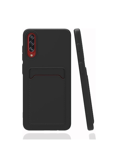 Fibaks Galaxy A70 Uyumlu Kılıf Kamera Korumalı Kartlıklı Cüzdanlı Kırmızı Tuşlu Siyah Silikon Kapak
