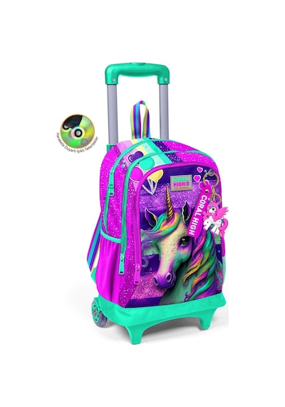 Coral High Kids Pembe Su Yeşili Unicorn Desenli Üç Bölmeli Çekçekli Okul Sırt Çantası 23958