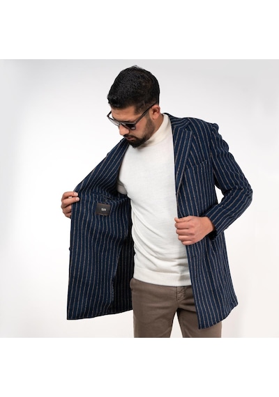 Sir Çizgili Erkek Regular Fit Kaşe Kaban