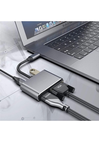 4in1 Type-c To 4k Ultra Hd Hdmı/ Vga/ Pd Şarj/ Usb3.0 Macbook Uyumlu Çoklayıcı Adaptör