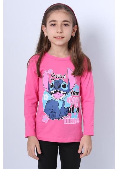 Hçm Kız Çocuk Uzun Kollu Tshirt 4 Mevsim Bisiklet Yaka Karakter Baskılı C34 Pembe
