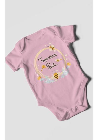 Morivokids Teyzesinin Balı Kısa Kollu Bebek Body %100 Pamuk Zbn93-kk Koyu Pembe
