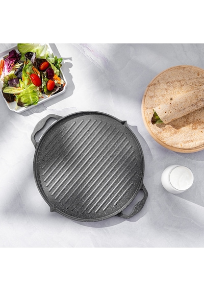 Emsan Stone Alüminyum Döküm Çift Taraflı Gözleme Tavası 34 Cm Gri Çok Renkli