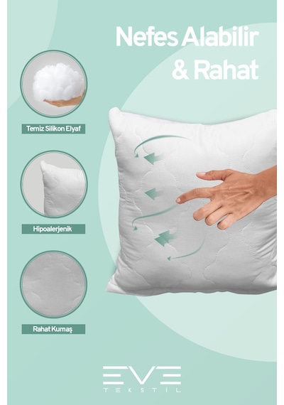 Eve Tekstil 6 Adet Diamant Plus Kare Kırlent Yıkanabilir Antialerjik Silikon Elyaf Yastık 40x40cm 400 Gr