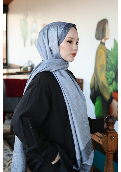 Premium Lux Original Monogram Şal İpek Vual, Yüksek Kalite, Hafif, Rahat, Şık, Tesettür, Shawl Gri & Koyu Gri