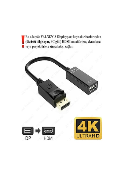 Dısplayport'tan Hdmı'ya 4k Destekli Aktif Çevirici Dönüştürücü Adaptör Kablo