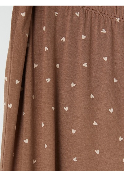 Lcw Dream Kahverengi Kalp Desenli Kadın Kapri Pijama Alt