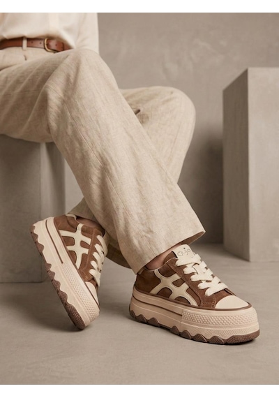 Guja 26k366 Kadın Hakiki Deri Bağcıklı Kalın Taban Sneaker Ayakkabı Camel