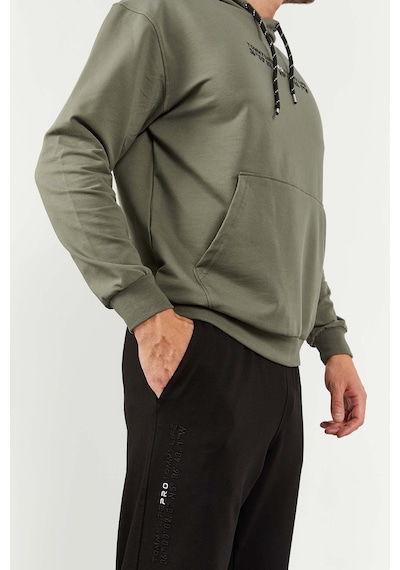 Tommy Life Çağla - Siyah Kapüşonlu Kanguru Cep Lastik Paça Erkek Oversize Eşofman Takımı - 85117 Yeşil - Siyah
