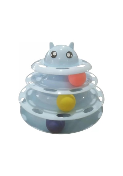 Özel Üretim Dayanıklı Kaymaz Kauçuk Pedli 3 Toplu Eğlenceli 3 Katlı Kedi Oyuncağı Mavi 19,5 Cm X 24cm