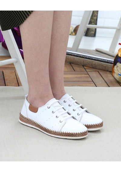 Nesil Shoes Syg P38 Beyaz Hakiki Deri Kadın Ayakkabı