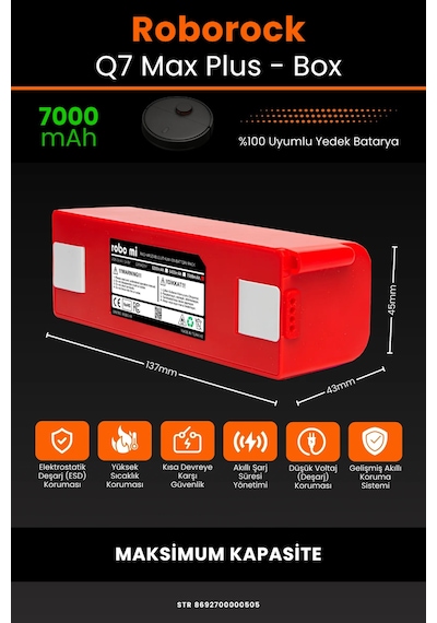 Roborock Q7 Max Plus 7000mah Uyumlu Robot Süpürge Bataryası - Box - Maksimum Kapasite