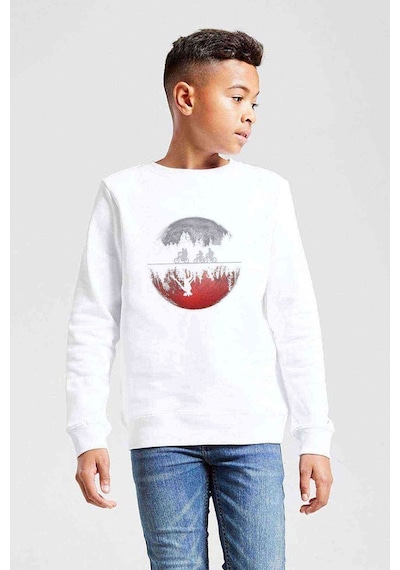 Tshirthane Stranger Things Eleven Dustin Demogorgon Bike Baskılı Çocuk Sweat Beyaz