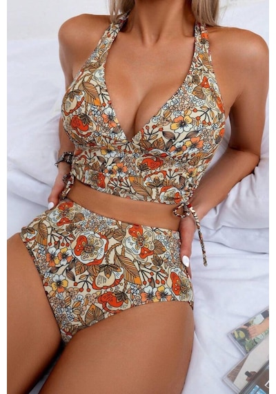 Bella Notte Kadın Kaplı Astarlı Yüksek Bel Bikini Takımı Kahverengi