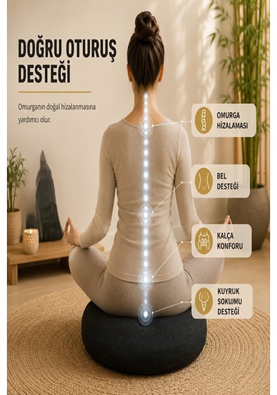 Ergonomik Meditasyon Minderi Yoga Ve Meditasyon İçin Doğru Oturuş, Uzun Süreli Konfor Siyah