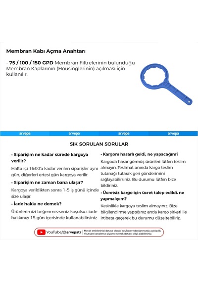Su Arıtma Cihazı Membran Kabı Açma Anahtarı