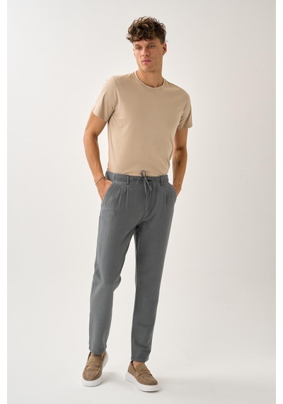Alexandergardi Regular Fit Beli Lastikli Keten Pantolon gri