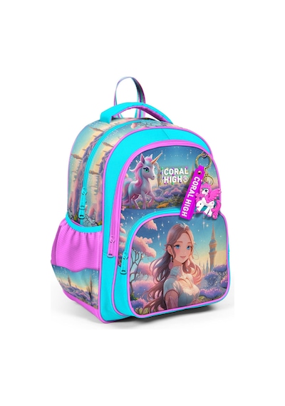 Coral High Turkuaz Pembe Anime Kız - Kız Çocuk İlkokul Okul Sırt Çantası Çok Renkli