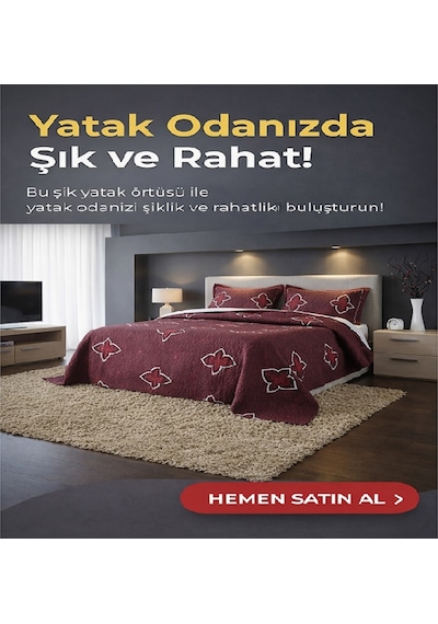 Çift Kişilik Nakışlı Saten Yatak Örtüsü-Koyu Bordo