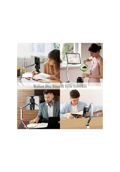 Alüminyum Akrobat Tablet & Telefon Tutucu Stand 360 Oynar Başlıklı Ayarlanabilir Uzun Kol Gri - 789254597 Gri