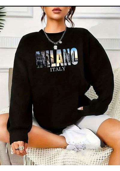 Medinenur Mılano Baskılı Sweatshirt Siyah