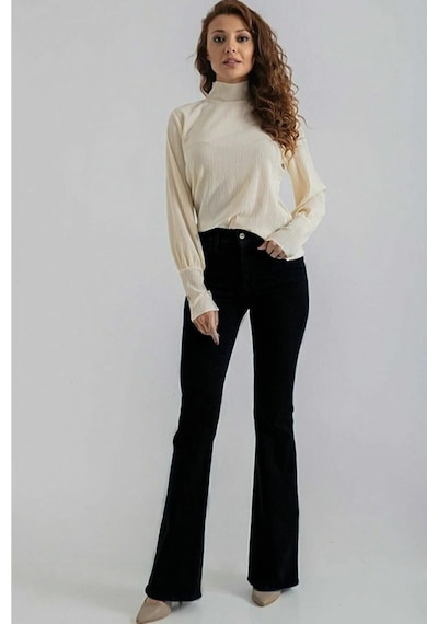 Lavajeans Vanessa Yüksek Bel Likralı Simsiyah Ispanyol Flare Jeans Pantolon-beden Tablomuza Bakınız Siyah7 Siyah