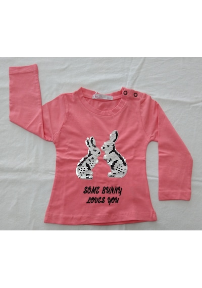 Peri Masalı Kız Bebek Tavşanlı Pullu Tek Body 6-18 Ay Somon