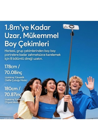Ulanzi Sk-21 180cm Manyetik Auto-open Selfie Monopod Tripod Siyah - M103