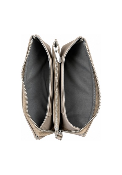 Alphaclub Bag Hakiki Deri Çok Bölmeli Fermuarlı Bilek Askılı Unisex Cüzdan Gri