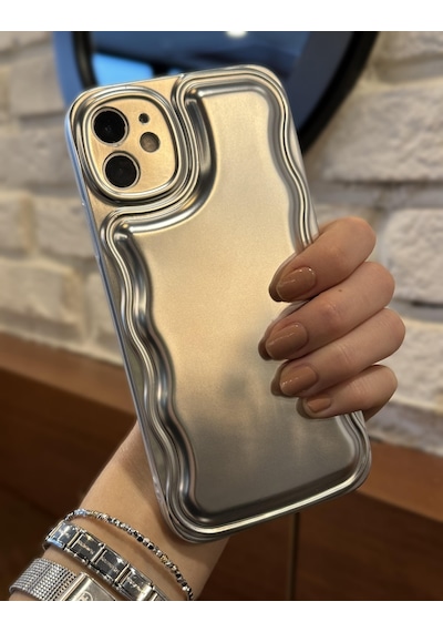 Apple Uyumlu iPhone 12 igzaglı Dalgalı Gümüş Puf Kılıf