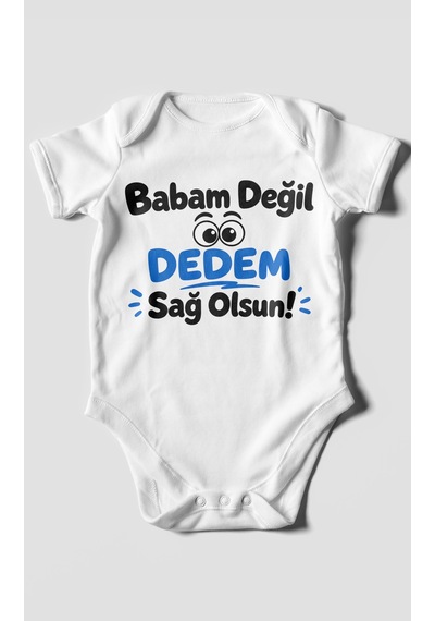 Morivokids Babam Değil Dedem Sağolsun Kısa Kollu Bebek Body %100 Pamuk Beyaz