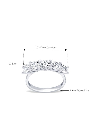 Diamond Line - Gülaylar - Beyaz Altın 8 Ayar Beştaş Yüzük