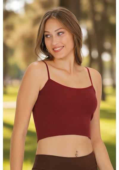 Sensu Kadın Fitilli Kumaş İp Askılı Crop Büstiyer - Crop120 -bordo Bordo