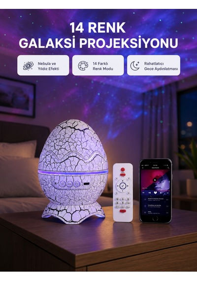 Yıldızlı Gökyüzü Dinozor Yumurta Projektör Ayarlanabilir Parlaklık Ve Hız - Lisinya Beyaz