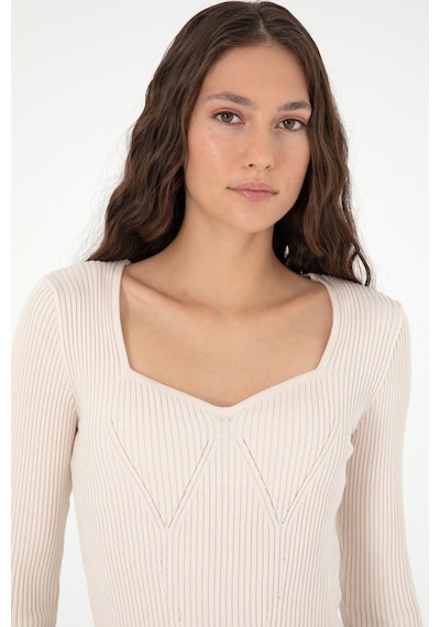 U.S. Polo Assn. Kadın Krem V Yaka Kazak 50293163-VR071