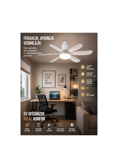 Ct-1154 62w Lodos Fan Led Kumandalı Işıklı Tavan Vantilatörü