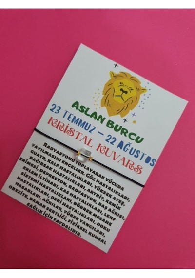 Gümüştel El Sanatları Sertifikalı Aslan Burcu Kristal Kuvars Doğal Taşlı Ip Burç Bilekliği Çok Renkli