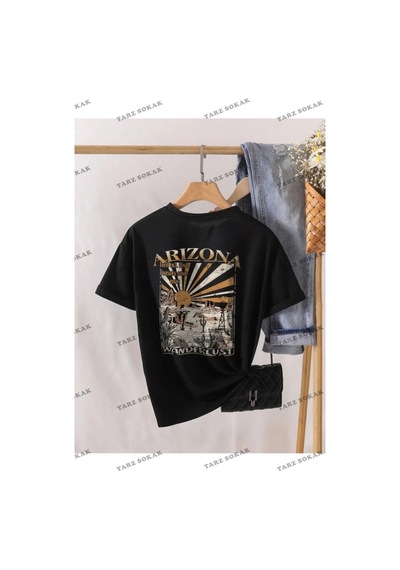 Startmore Unisex Kadın/erkek Arizona Renkli Özel Baskılı Oversize Penye Siyah