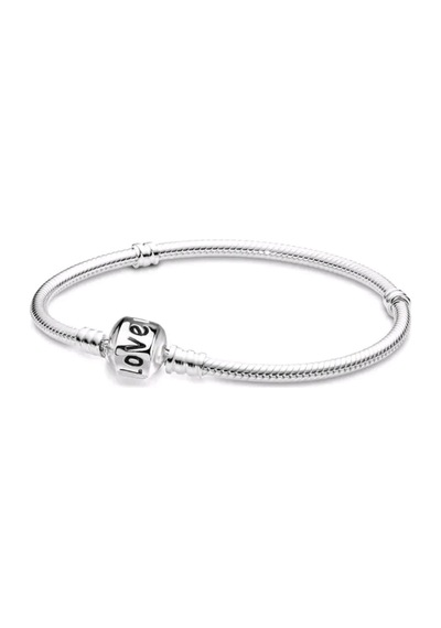 Lunarie Love Yazılı Klipsli Yılan Zincir Charm Bileklik Gümüş