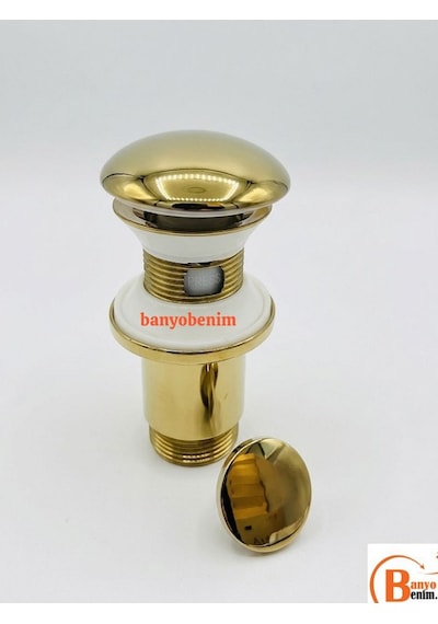 Pop Up Sifon Taşma Delikli Porselen Kafa Gold Renk Sifon Ve Gold Renk Lavabo Yüzüğü Lavabo Sifonu