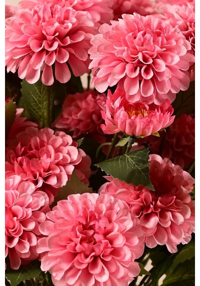 Pembe Yapay Dahlia Yıldız Çiçeği 3 Dallı Lüx İpeksi Dokulu 75 Cm