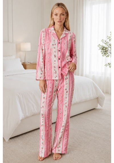 Kadın Desenli Relaxed Pembe Pijama Takımı 4658