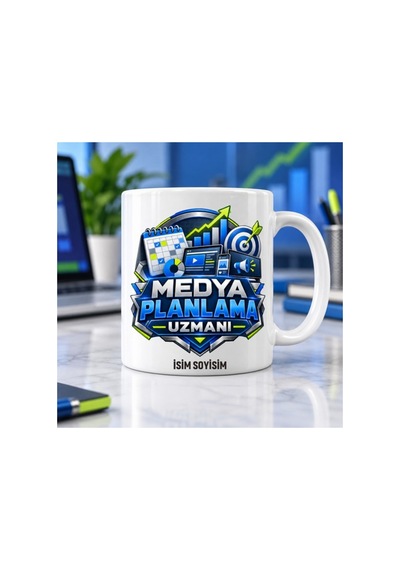 Medya Planlama Uzmanı Kupa Bardak Takvim Ve Hedef Desenli Beyaz Beyaz