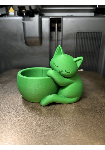 3d Baskı Sarılan Kedi Saksı - Sevimli Dekoratif Saksı - Yeşil