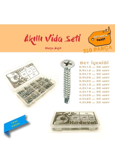 Akıllı Vida Seti - Havşa Başlı - Ortanca Paket 310 Parça