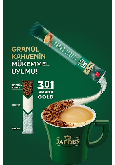 Jacobs 3'ü 1 Arada Gold Yoğun Lezzet Karışım Kahve 40 x 18 G