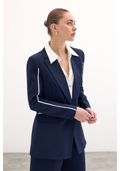 Sateen Kontrast Salaş Ceket - Lacivert-134593 Lacivert